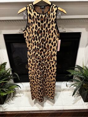 🆕 Aqua Sleeveless Animal-Print Knit Dress in Tan & Black